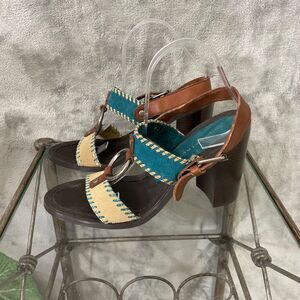 Chinese Laundry Golden LEATHER Heeled Stacked SANDALS WOMAN’S SIZE 9.5 Turquoise